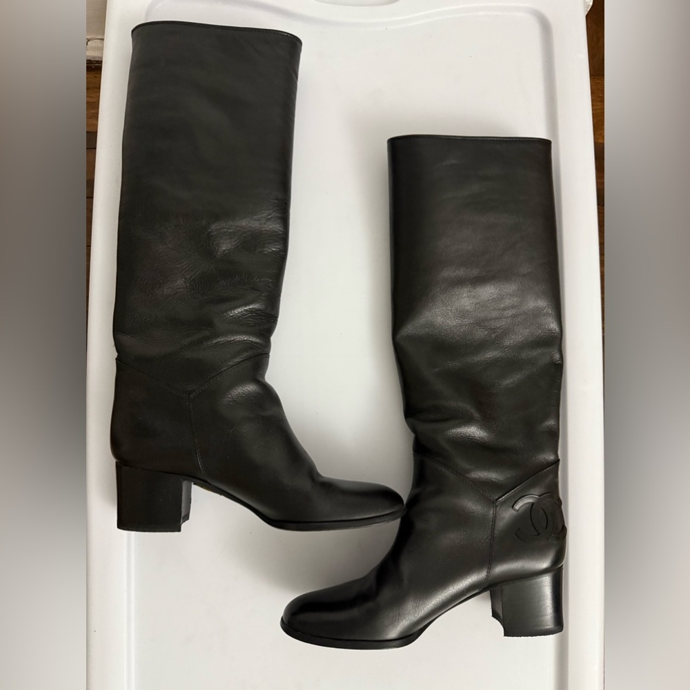 Chanel High Boots Black Leather